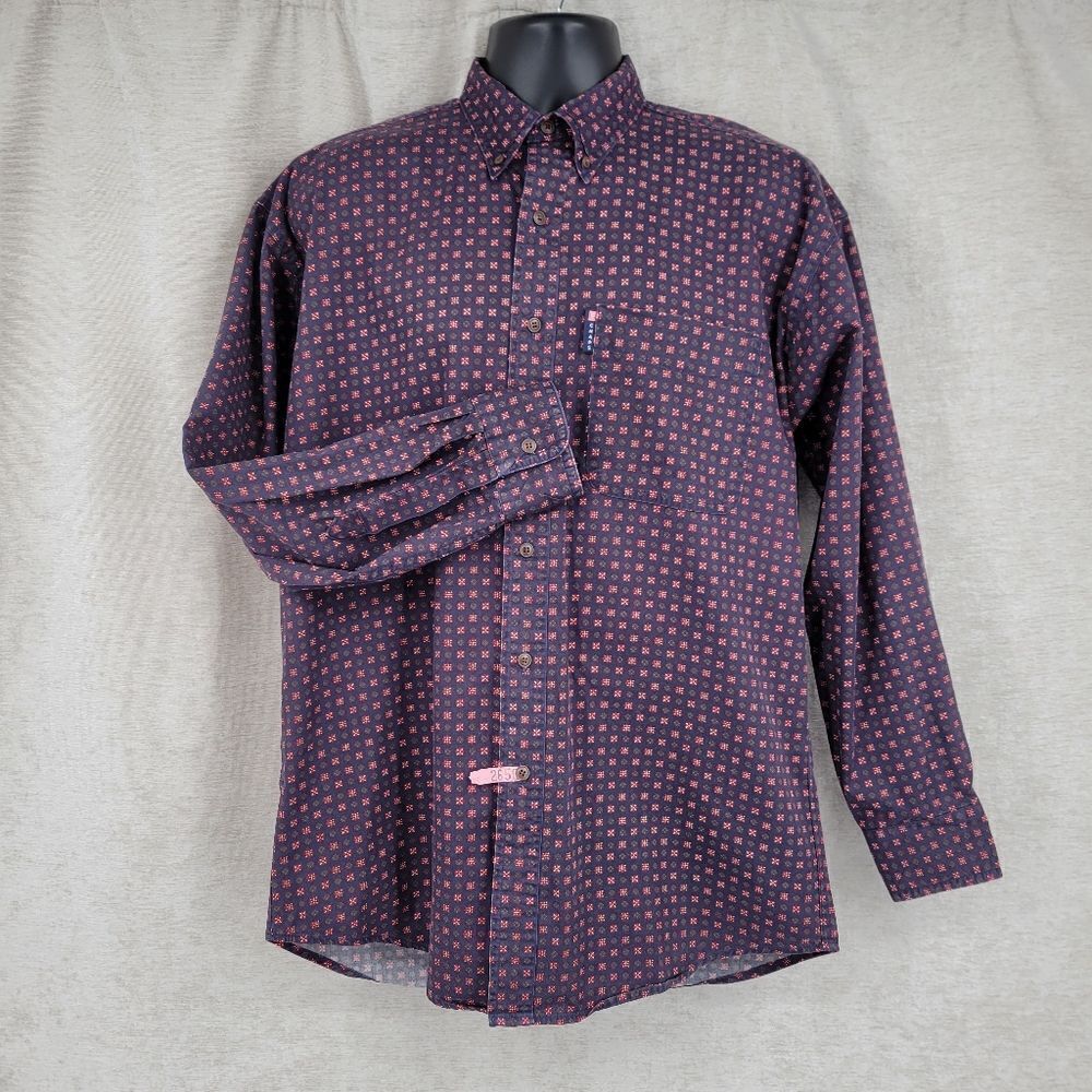 Chaps Ralph Lauren Navy Red Patterned Vintage 90s Button Down Shirt Long Sleeves
